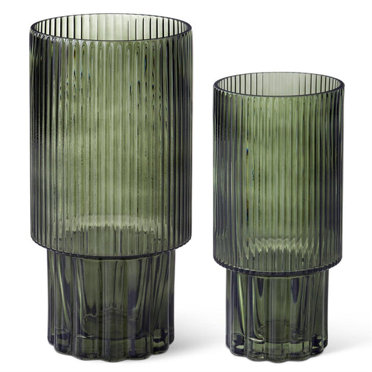 Green Line Pressed Glass Vase