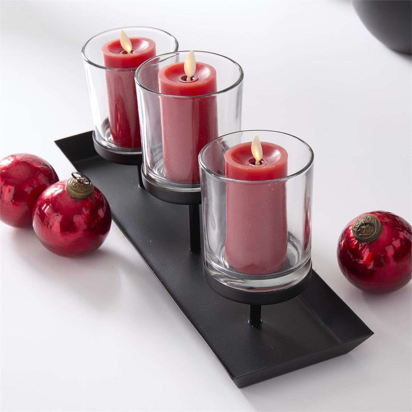 Black Metal Tray with 3 Pillar Candleholders