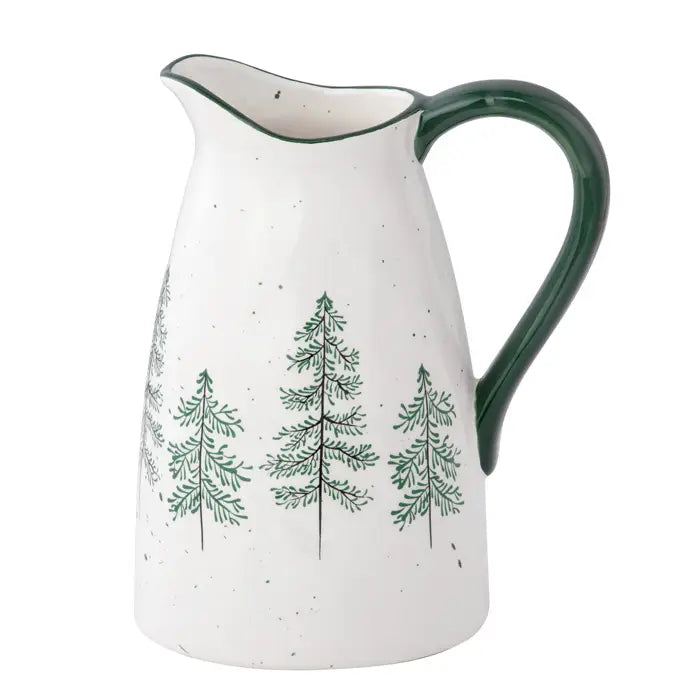 Winter Pine Tree Ceramic Pitcher Vase
