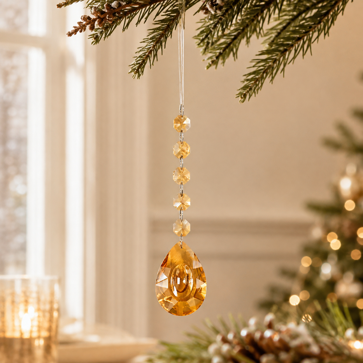 Amber Crystal Drop Ornament