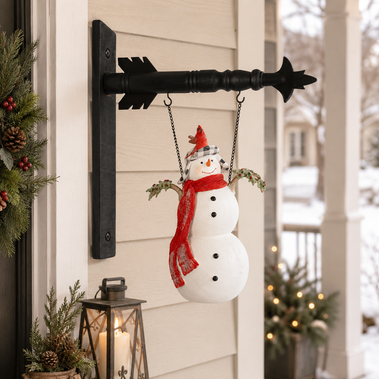 12.25 Inch Glittered Resin Snowman w/2 Cardinals Arrow Replacement
