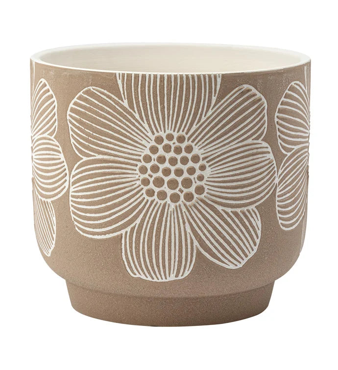 Large White Flower Brown Planter