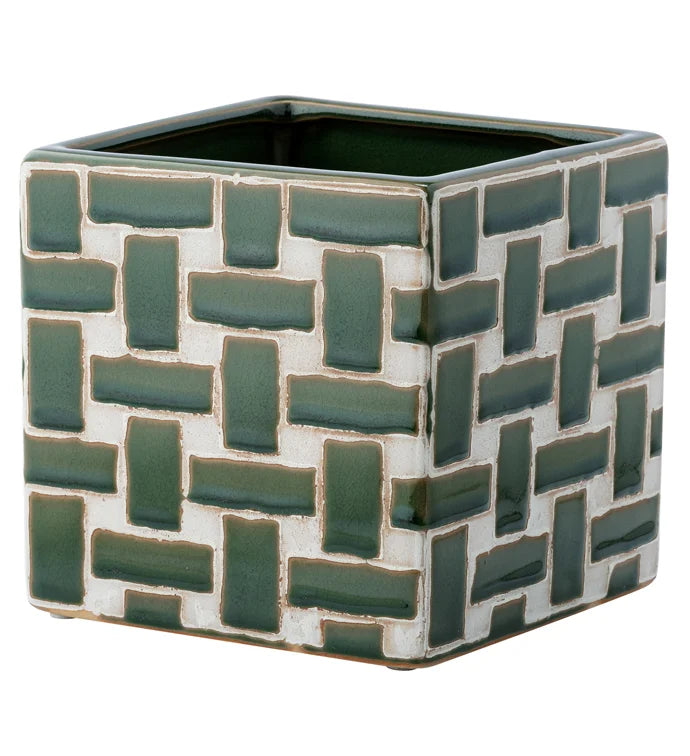 Large Square Green Weave Planter