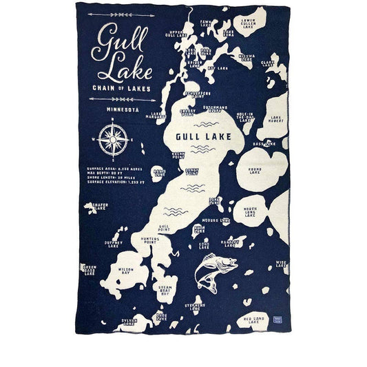 Gull Lake Map Wool Throw Blanket