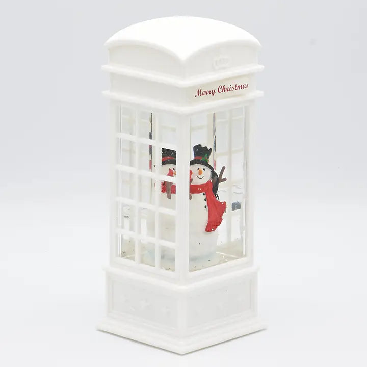 Lighted Swirl Phonebooth; Snowman & Holly