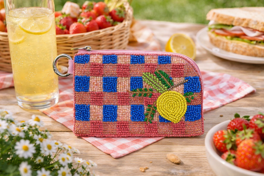 Lemon Beaded Keyring Pouch