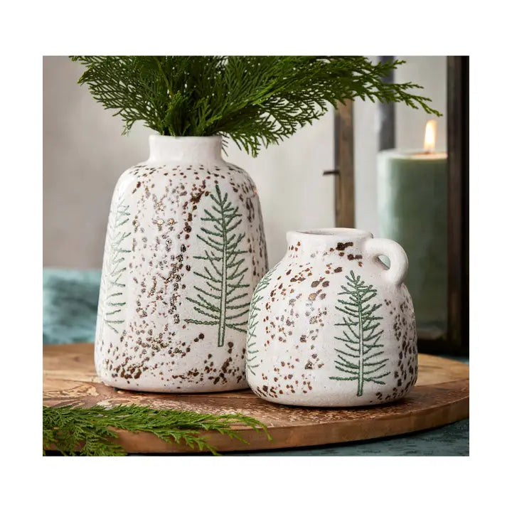 Winter Pine Tree White Stoneware Vase