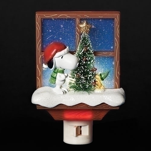 SNOOPY XMAS TREE NIGHT LIGHT; WOODSTOCK BY WINDOW