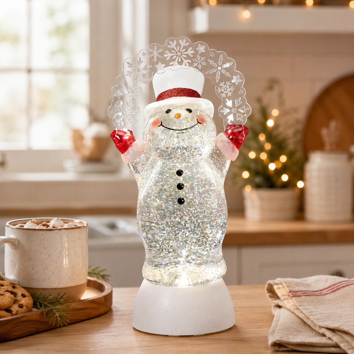 Confetti Lites Lighted Swirl Snowman with Blinking Snowflakes