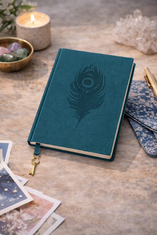 Peacock Blue Feather Olivia Velvet Journal