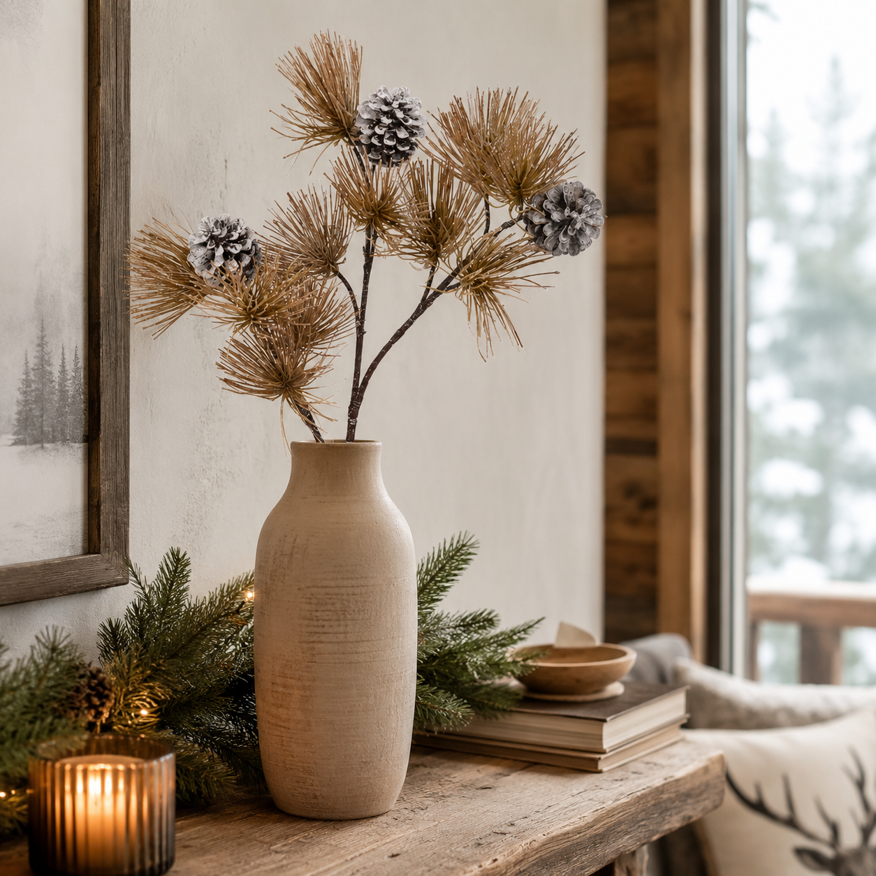 Brown Pine with Pine Cones Spray