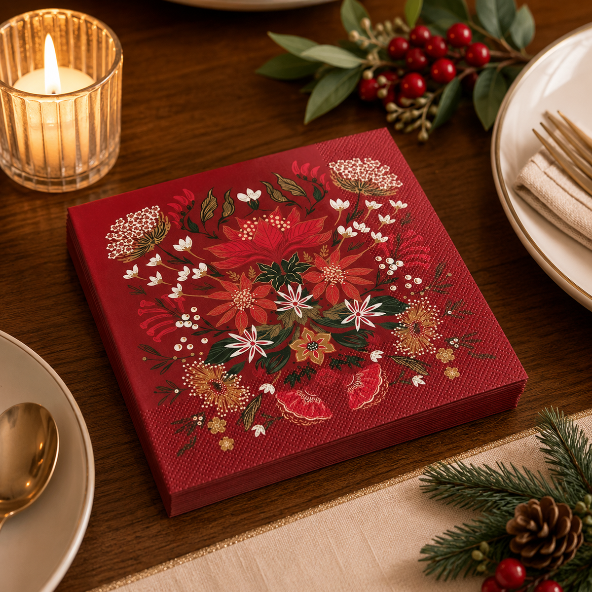 Luncheon Napkin Christmas Garden