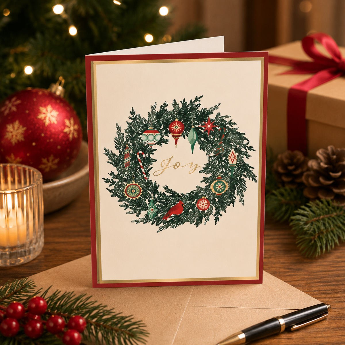 Holiday Cards 5X7 Boxed V2-12Ct Vintage Wreath