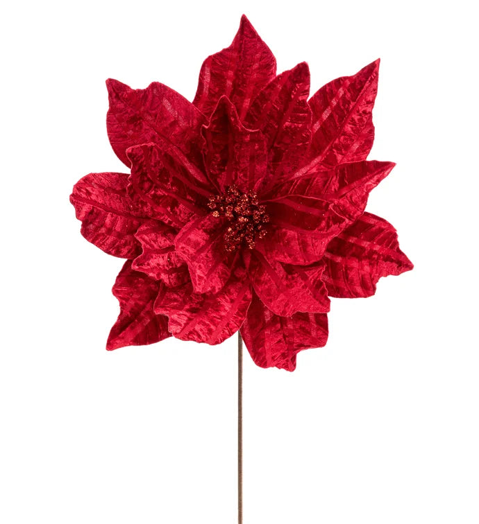Bright Red Glitter Velvet Poinsettia