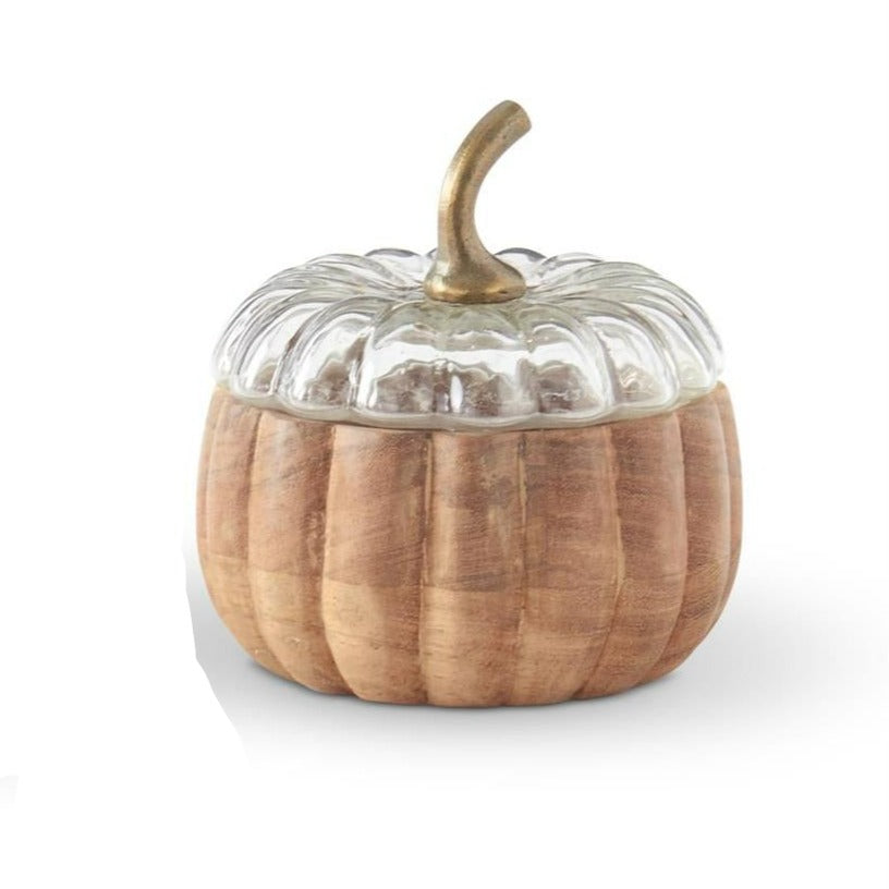 Wood Pumpkin Container with Glass Lid