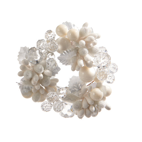 White Beaded Berry and Crystal Candle Ring