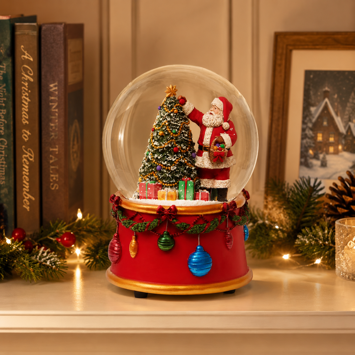 Glitterdome Santa Decorating Tree & Ornament Base - "Here Comes Santa Claus" Tune