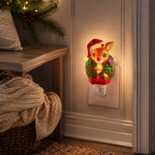 LIGHTED RUDOLPH W/ WREATH AROUND NECK NIGHT LIGHT