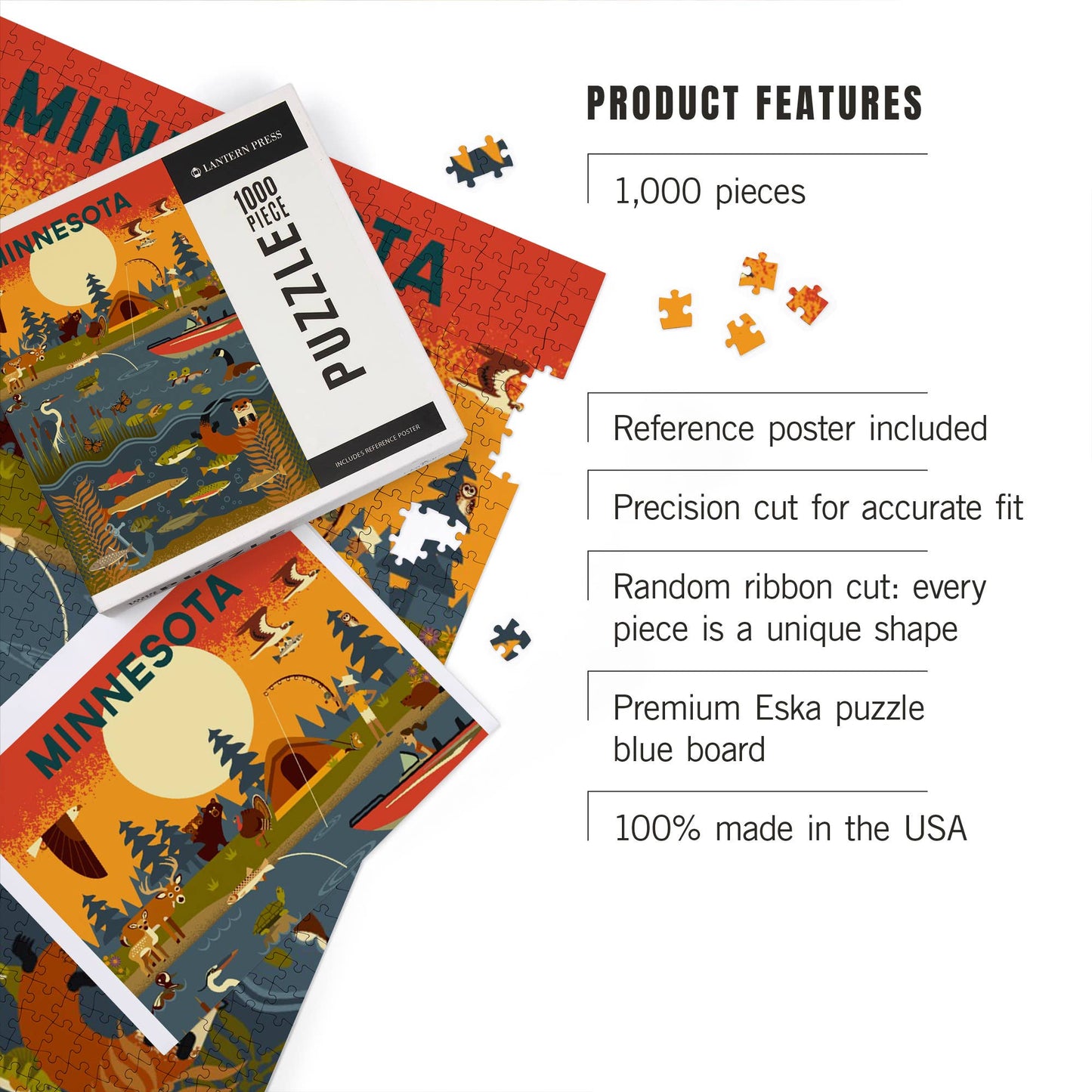 1000 PIECE PUZZLE Minnesota, Geometric, Lake & River