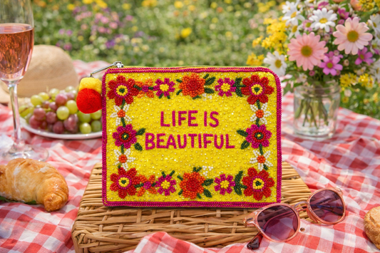Life Is Beautiful Beaded Coin Pouch