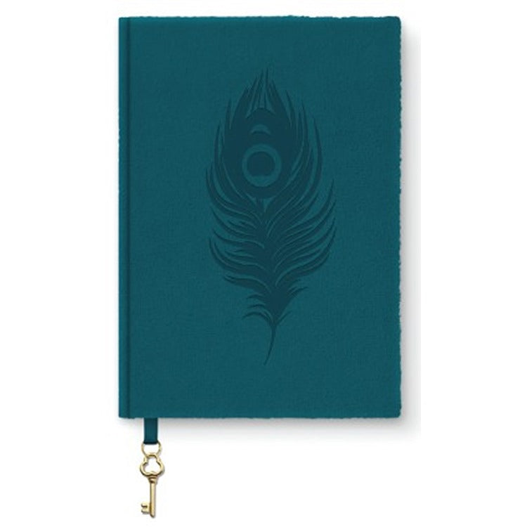 Peacock Blue Feather Olivia Velvet Journal