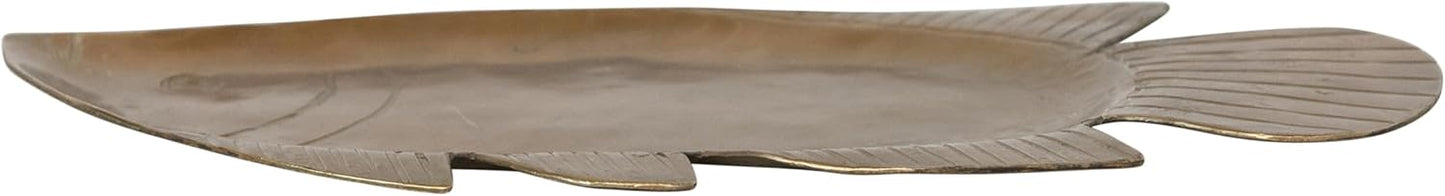 Metal Fish Shaped Tray, Antique Gold Finish