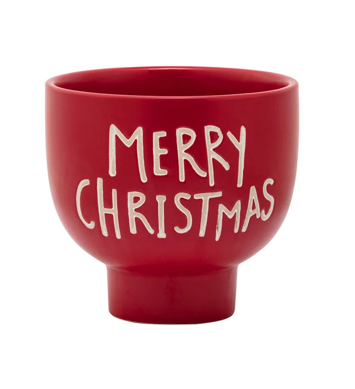 Red Merry Christmas Footed Planter