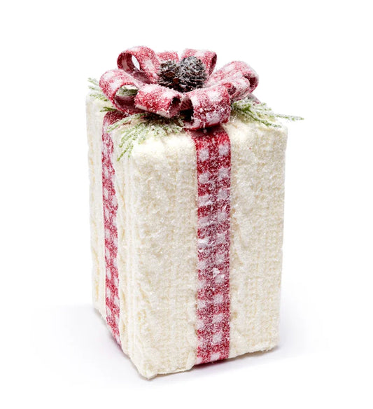 White Knit Plaid Ribbon Package