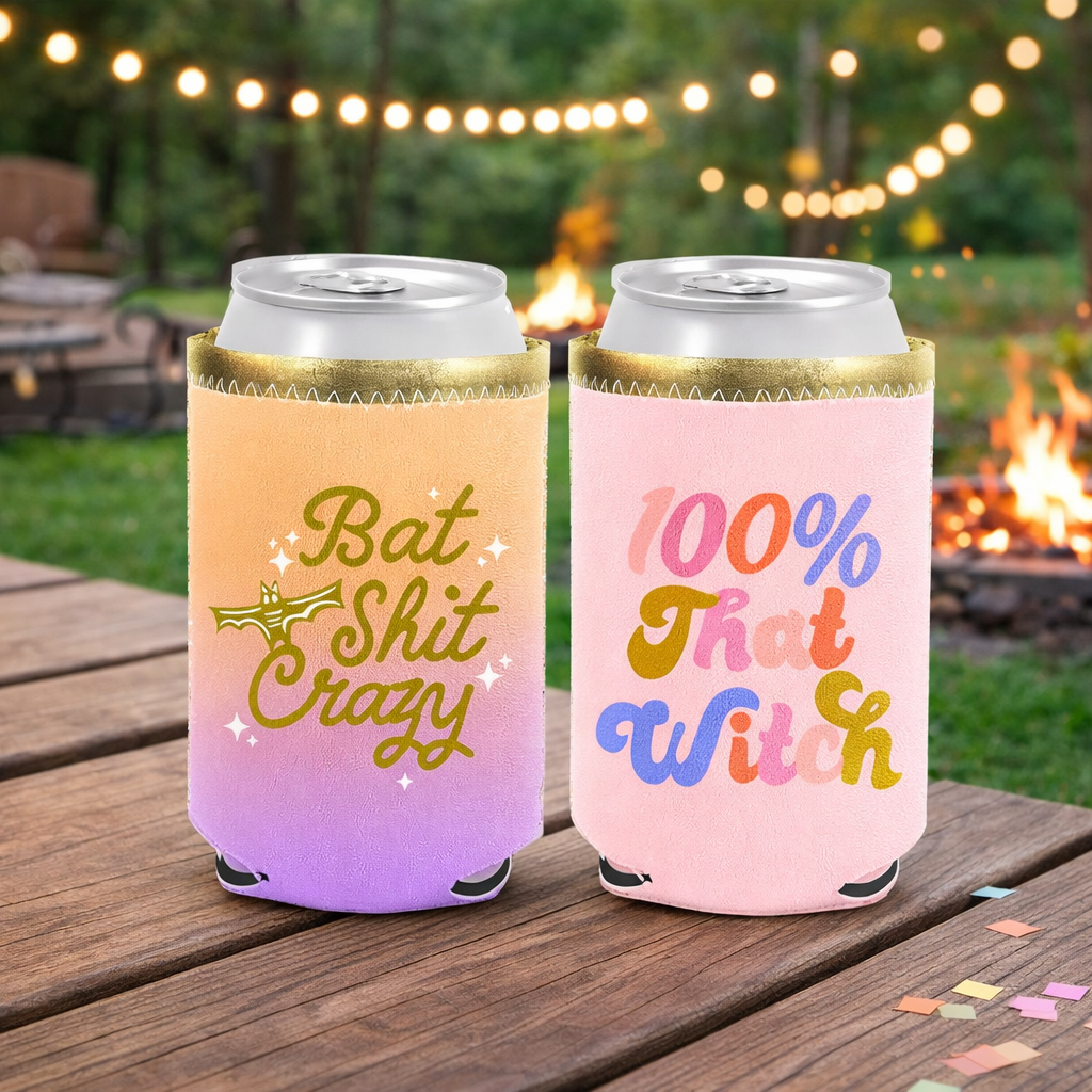 Reversible Can Insulator - 100% That Witch/Bat Shit Crazy