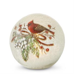Round Clear Glass LED Cardinal & Pinecone Globe w/Timer