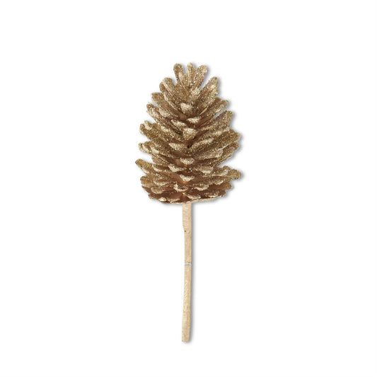 Gold Glittered Pinecone Stem