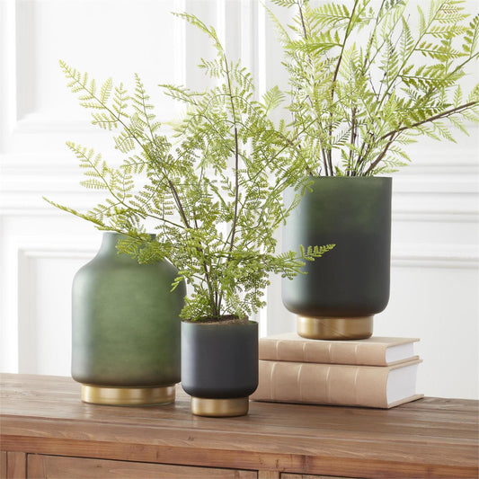 Frosted Green Glass Containers w/ Gold Base