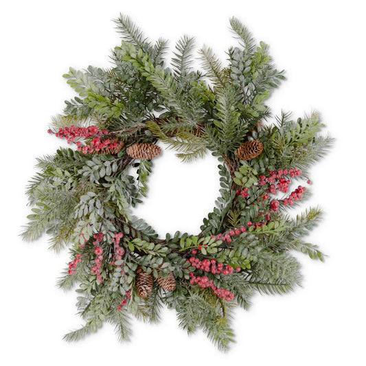 Glittered Boxwood Berry Pinecone and Fir Wreath