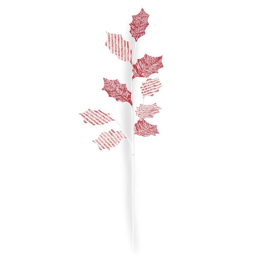 Glittered Red and White Holly Leaf Stem