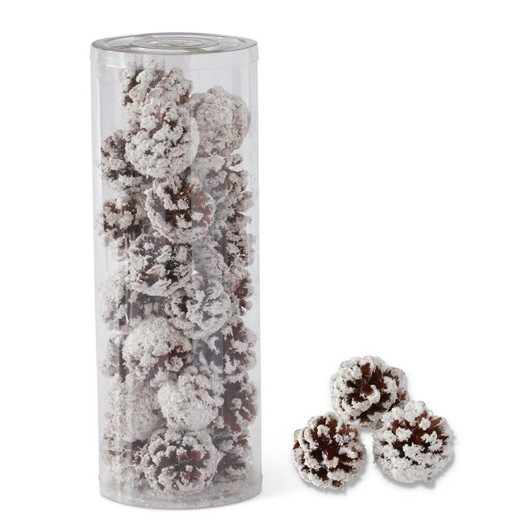 Cylinder of Glittered Flocked Pinecones