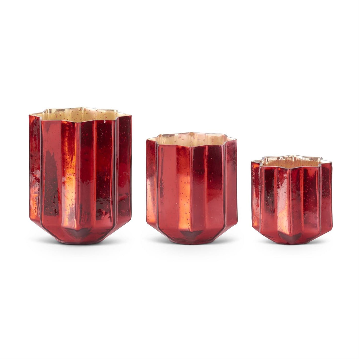 Speckled Red Mercury Glass Star Containers w/Gold Interior