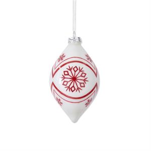 White w/Red Snowflake Glass Ornament