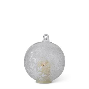 Iced Clear Glass White Snowflakes LED Flicker Flame Ornament