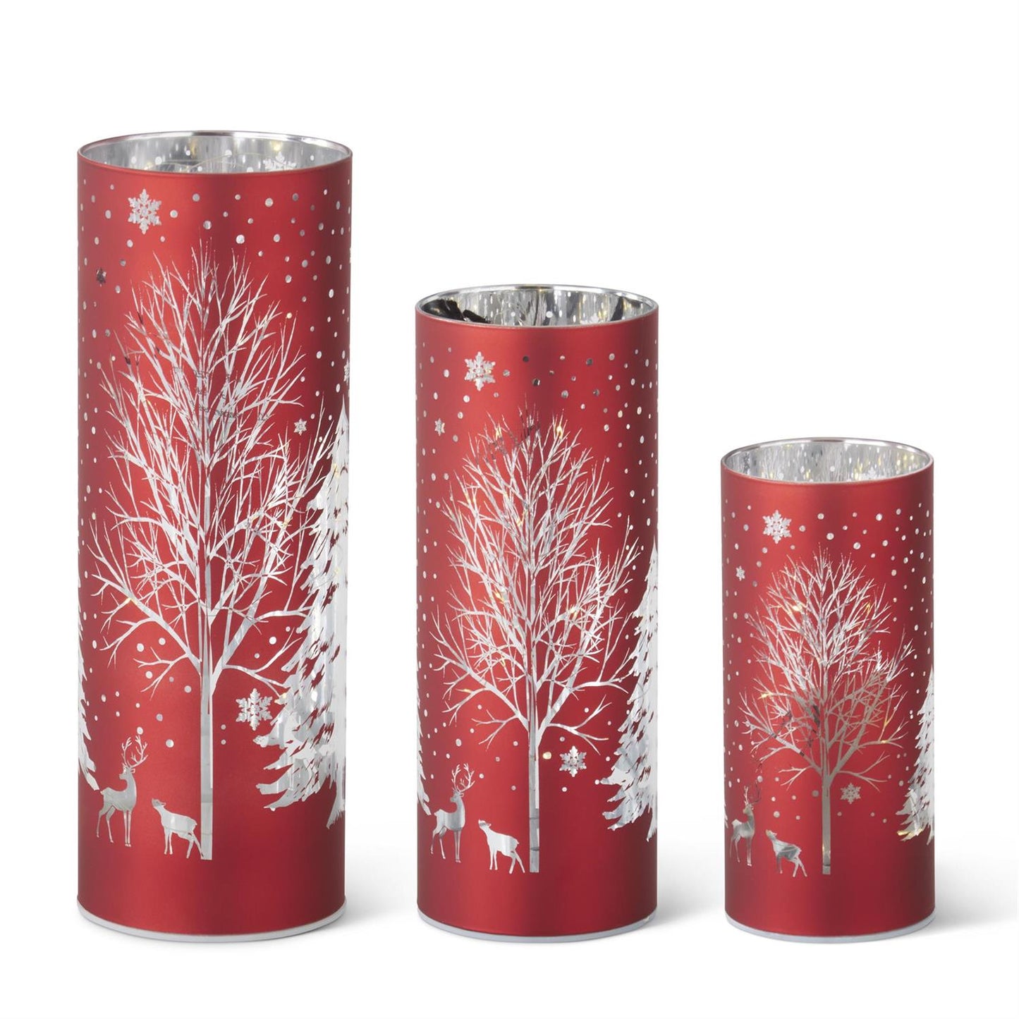 Red Engraved Winter Scene LED Cylinder