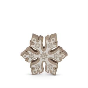Mango Wood Snowflakes w/White Embossed Centers
