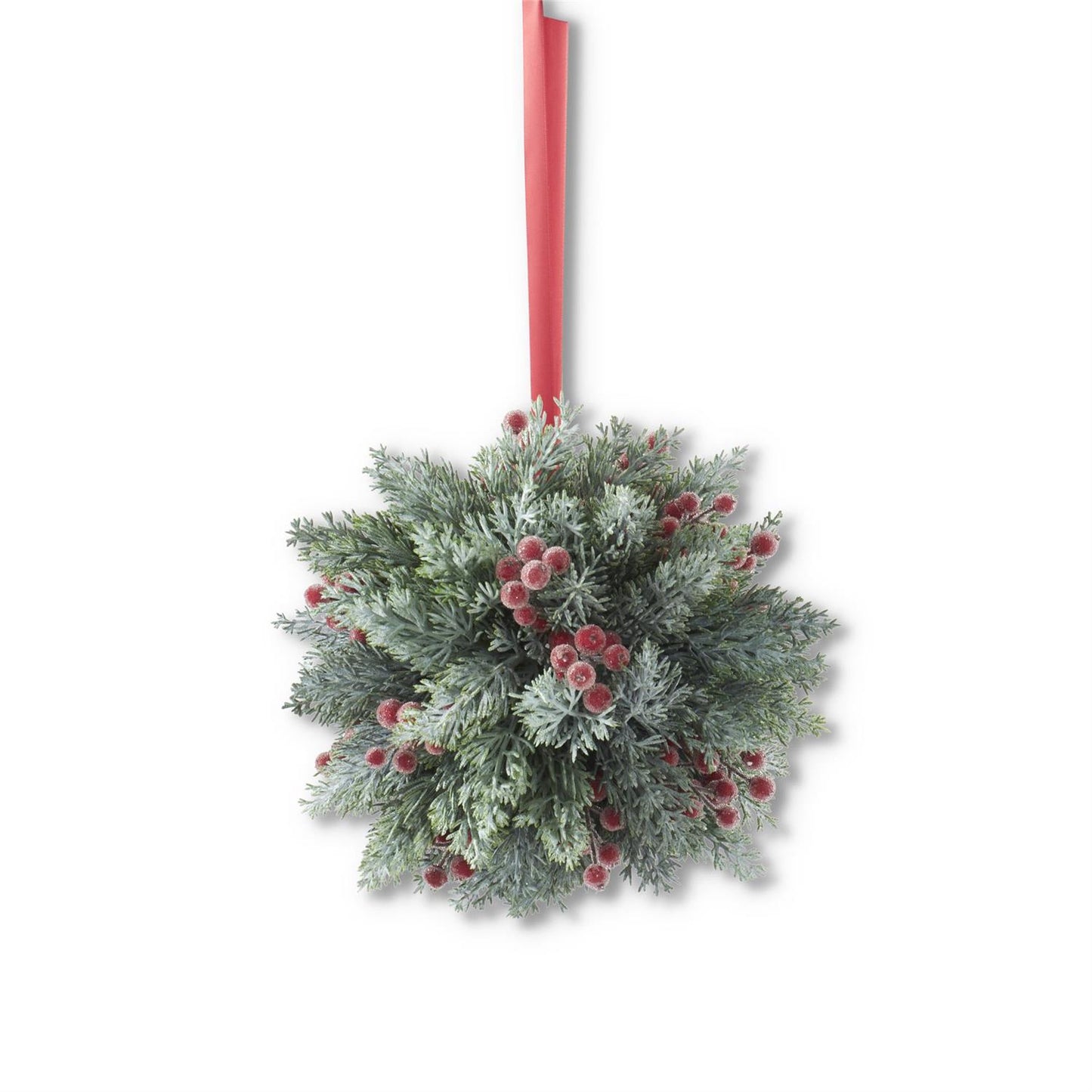 Icy Red Berry & Pine Ball w/ Ribbon Hanger