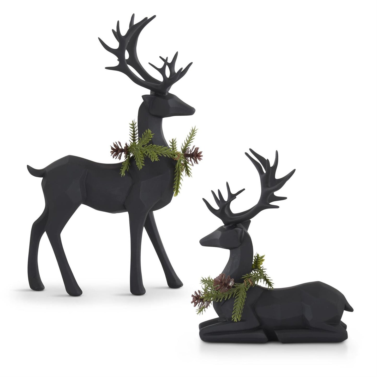 Matte Black Modern Deer w/ Pine Wreath