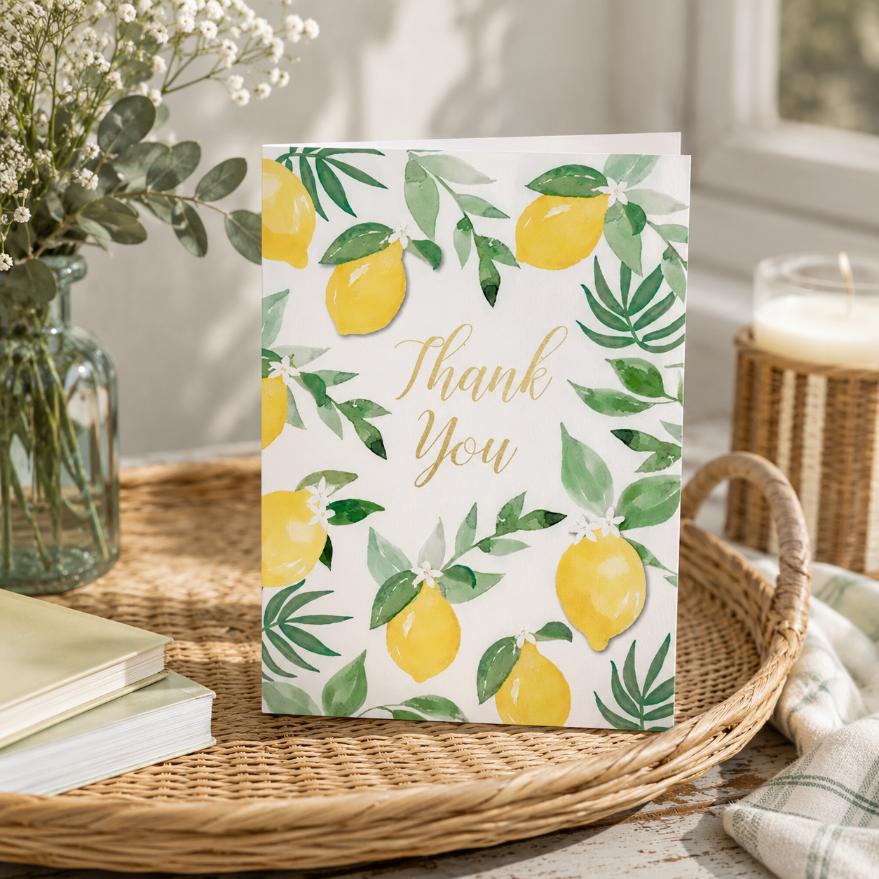 5X7 Greeting Card Leafy Lemons Thank U