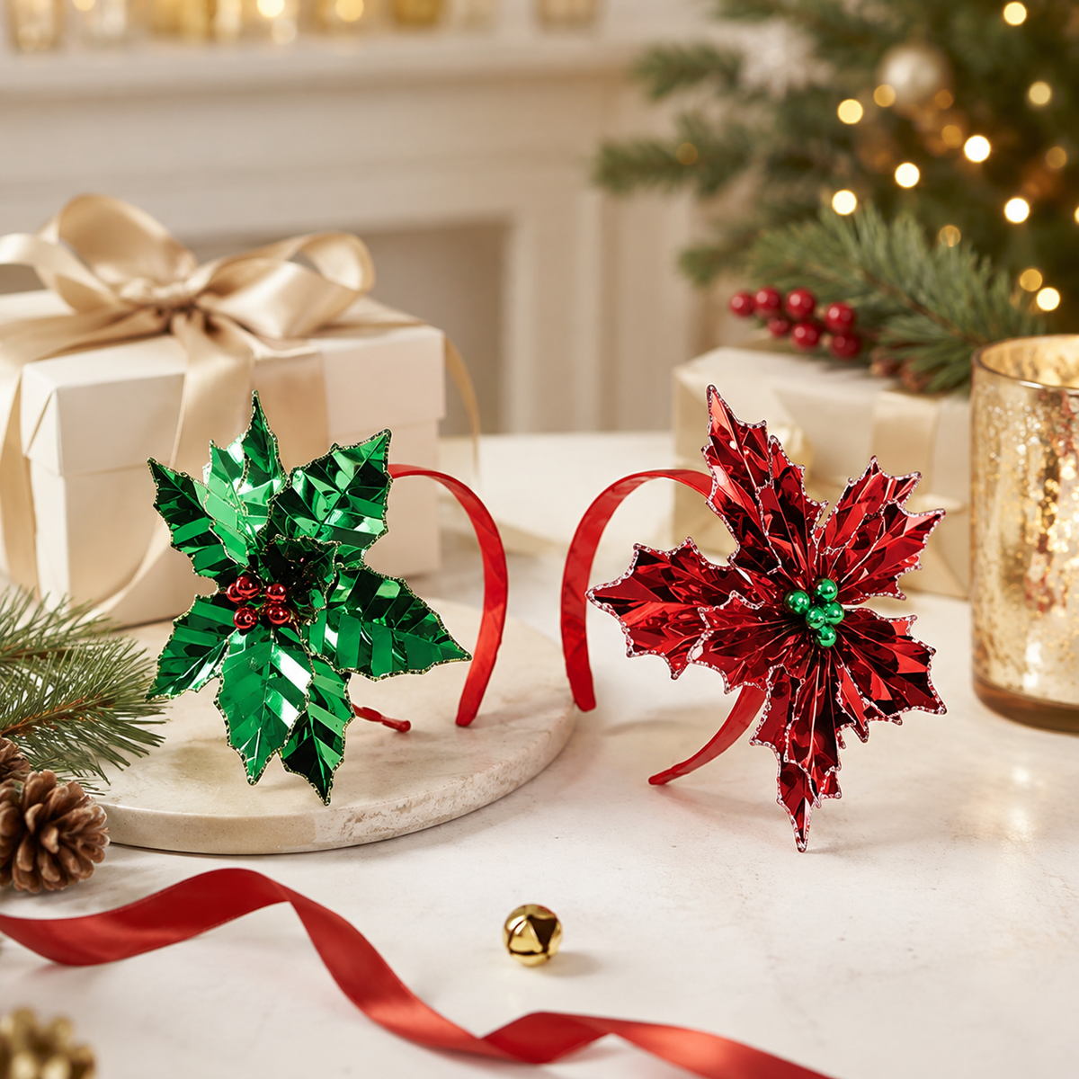 Poinsettia Foil Paper Headband