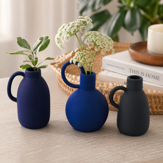 Decorative Stoneware Vase with Handle, Latex Glaze
