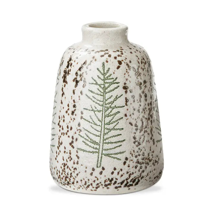 Winter Pine Tree White Stoneware Vase