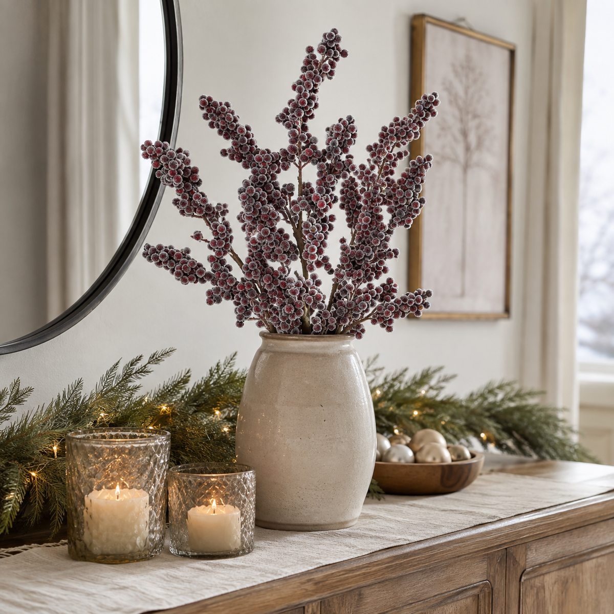 Icy Burgundy Berry Cluster Spray