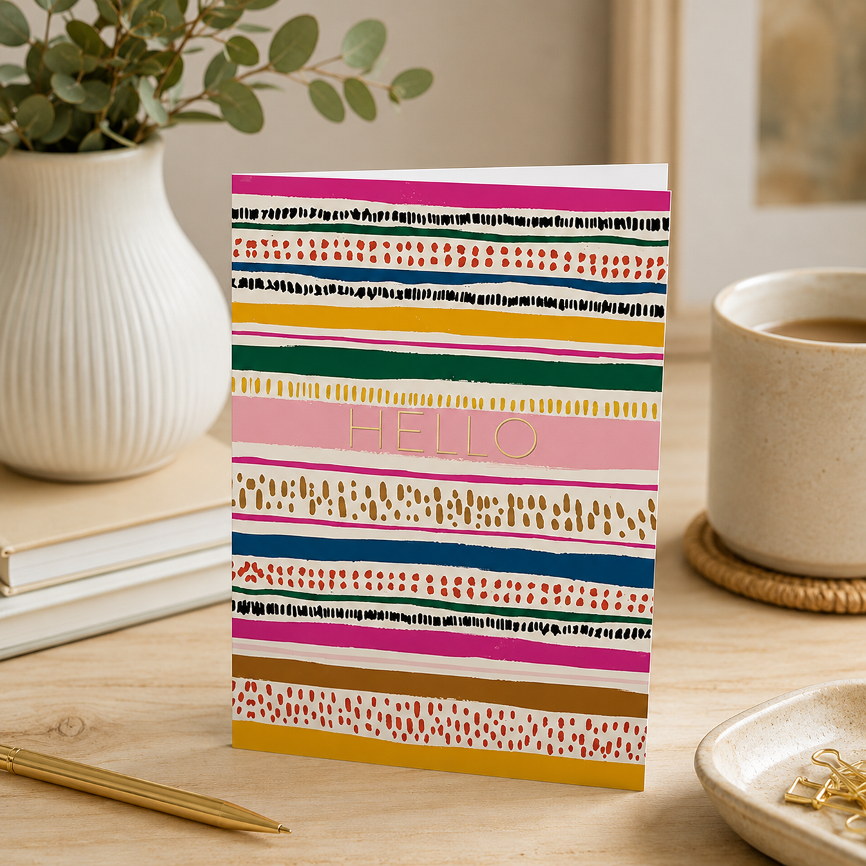 5X7 Greeting Card Hello Stripe