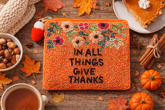 Give Thanks Beaded Coin Pouch