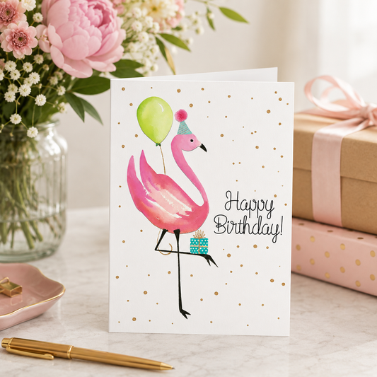 5X7 Greeting Card Birthday Flamingo